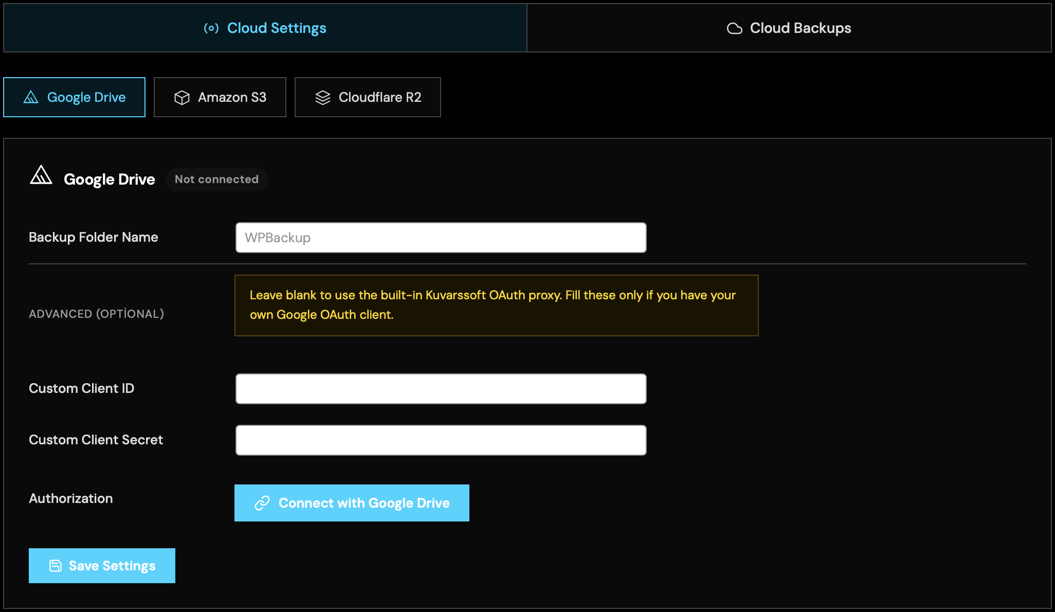 Provider credentials and connection tests.
