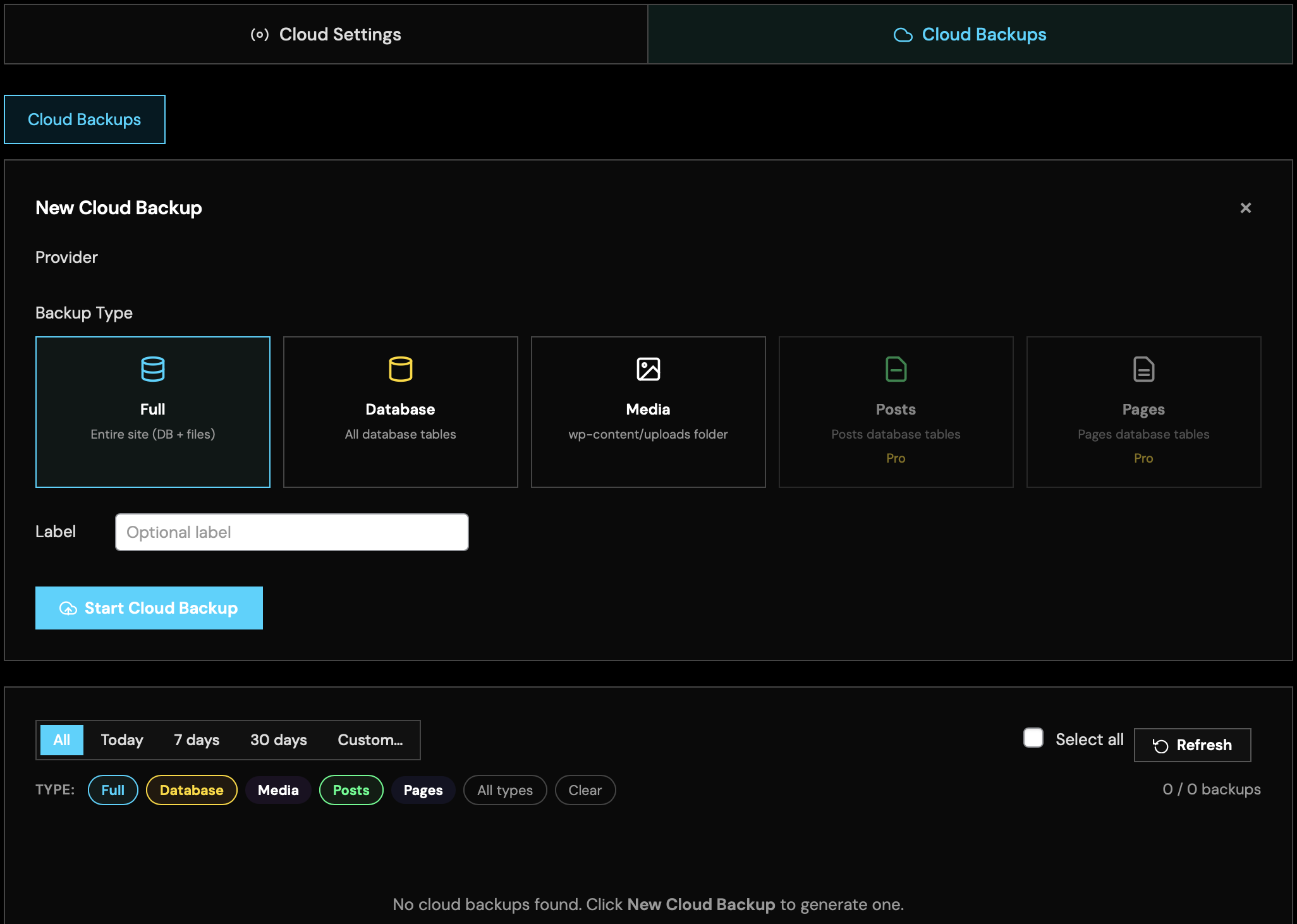 Take-backup flow over the cloud provider.