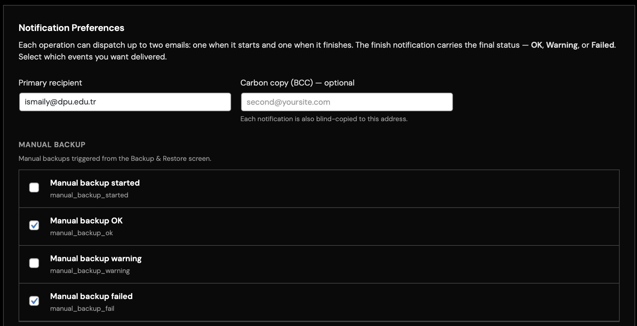 Carbon-copy recipient configuration.