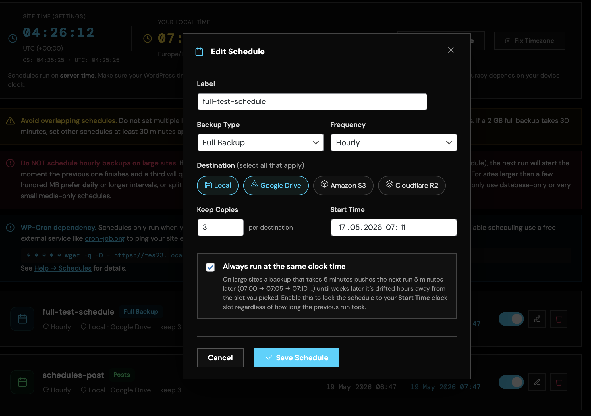 Schedule edit screen.